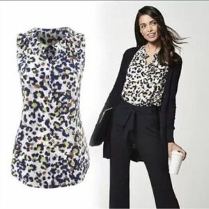 CAbi Women's Sleeveless Blouse - Blue and Yellow Print - 008